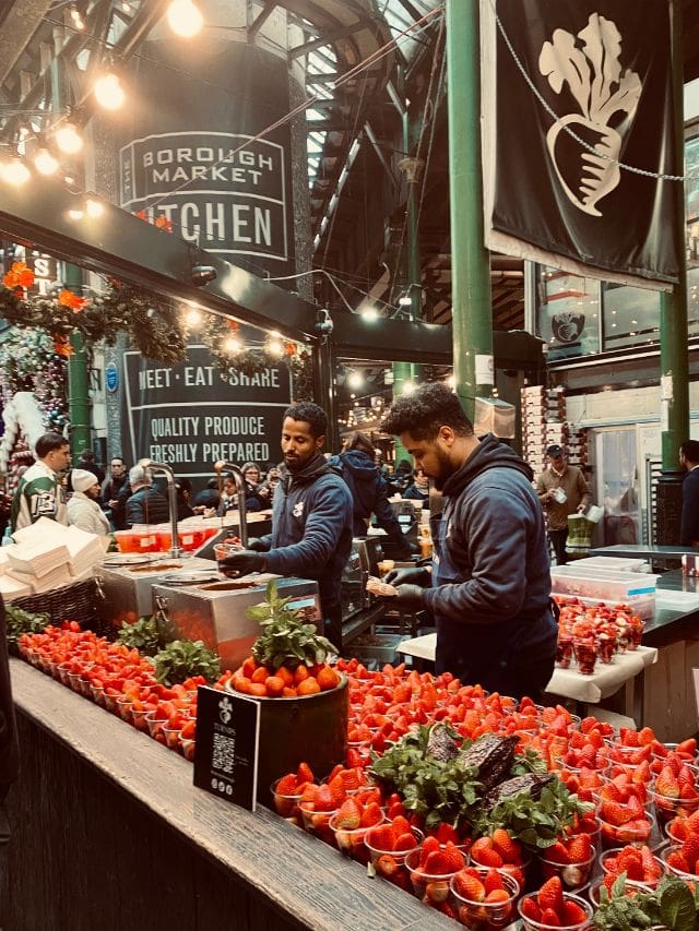 The freshest strawberries and chocolate cups from Borough Market.
